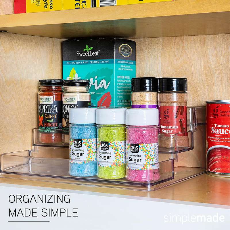 3 Tier Clear Acrylic Spice Rack Organiser With 12 Jars 24 Labels & Marker