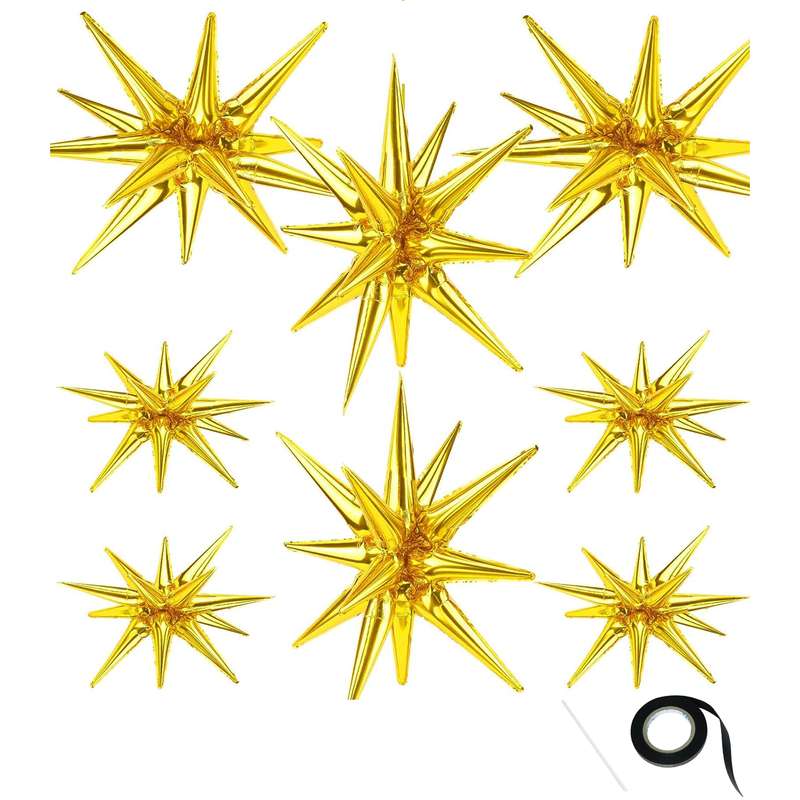 8 Pack Star Balloons Burst Star Aluminium Foil Birthday Wedding Party Supply - Gold