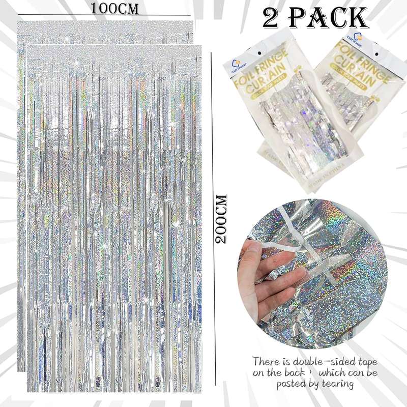 2 Pack Premium Foil Fringe Curtain Backdrop Tinsel Party Decoration -1x2m