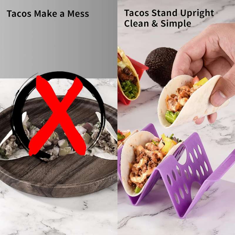 6 Pack Reuseable Large Taco Holders Stands Rack For 3 Tacos With Spoons