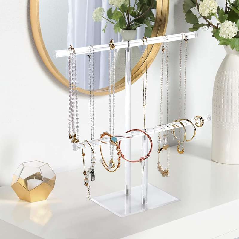2 Tier Clear Acrylic Jewelry Stand Hanging Necklace Bracelet Display Holder