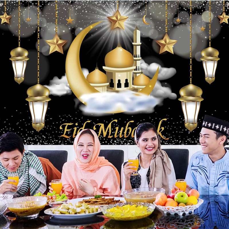 Islamic Eid Mubarak Decoration Backdrop Wall Banner Background Décor - Large