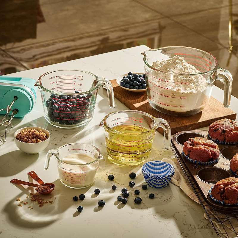 Glass Measuring Cup Set - 3 Glass Jugs Microwaveable ,5 Plastic Cup - 8 Piece