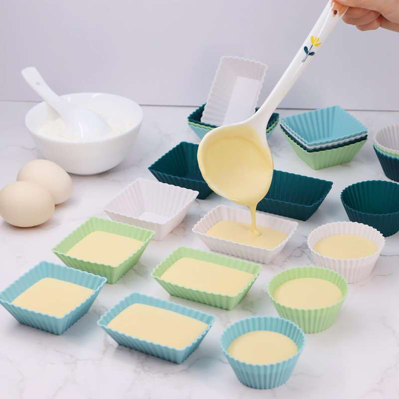 24 Pack Reusable Silicone Baking Cups Muffin Cupcake Liners Molds- 3 Shapes