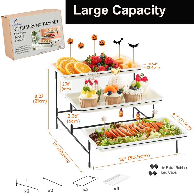 Large 3 Tier Serving Tray With Stand Buffet Server Catering Platters