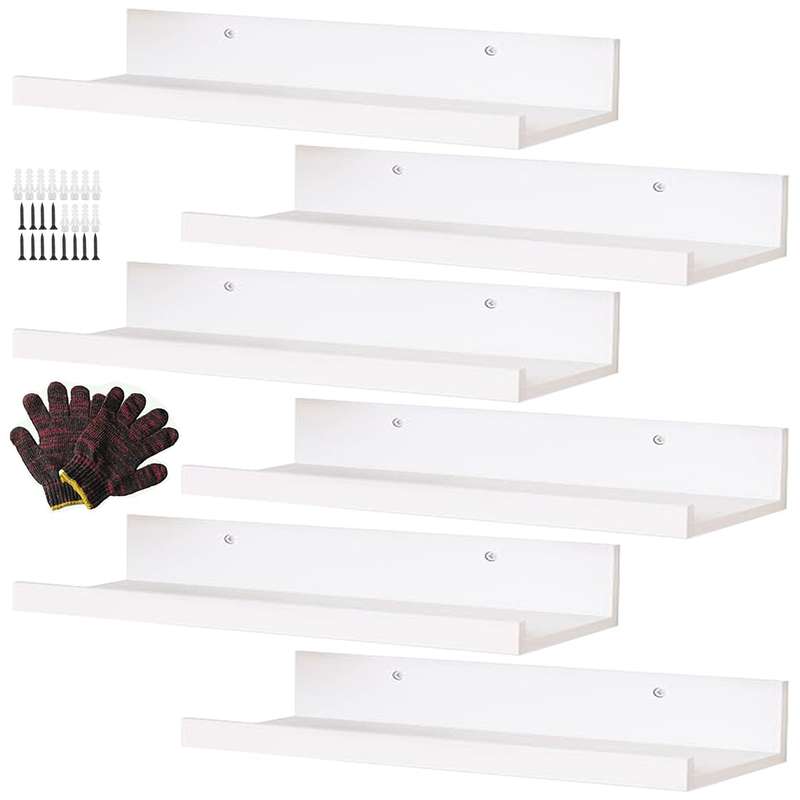 6 Pack Floating Shelves With Lips Hanging Wall Decor For Bedroom Bathroom - Modern Black