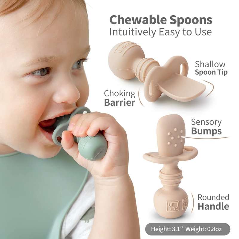 2 Pack (8 Piece) Silicone Baby Feeding Set Suction Plates Spoons Forks Cups