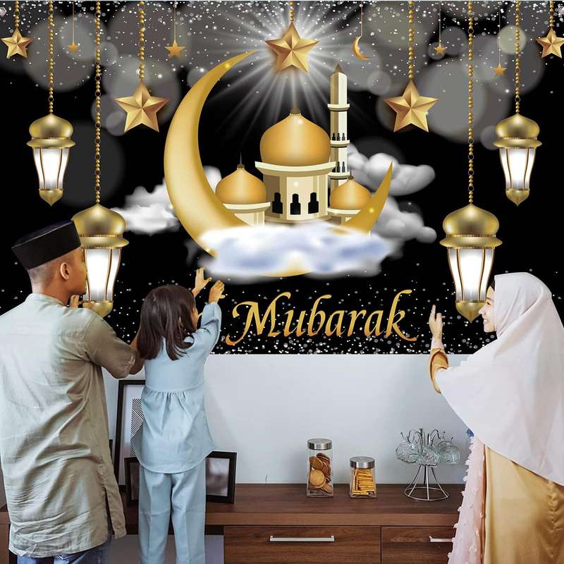 Islamic Eid Mubarak Decoration Backdrop Wall Banner Background Décor - Large