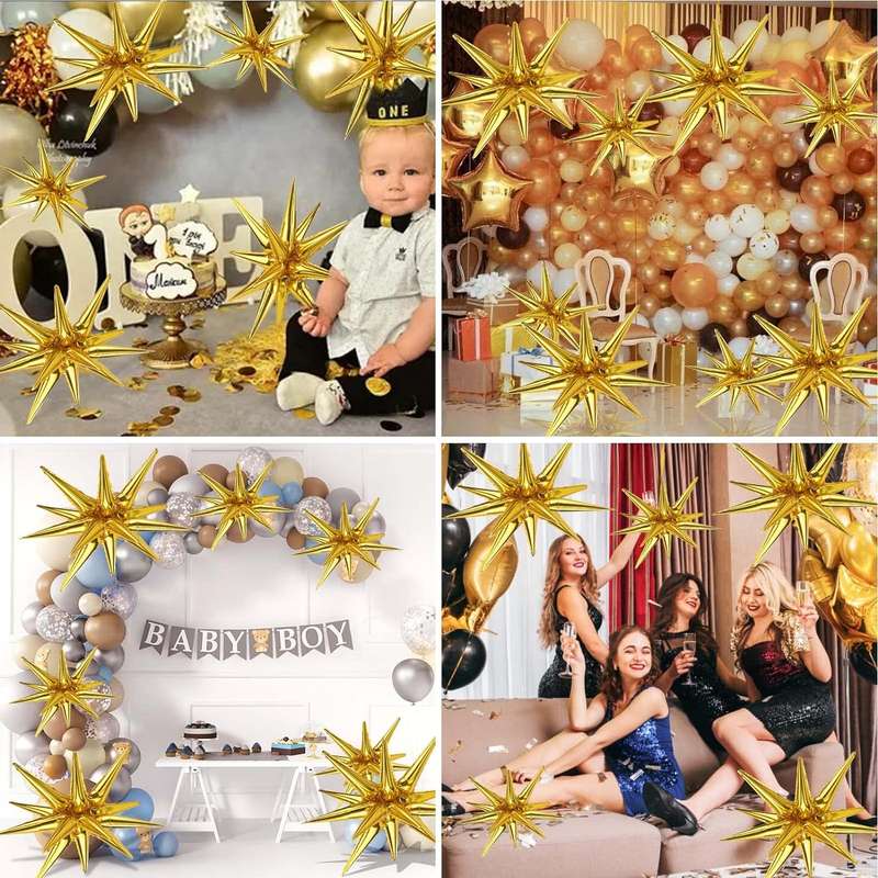 8 Pack Star Balloons Burst Star Aluminium Foil Birthday Wedding Party Supply - Gold