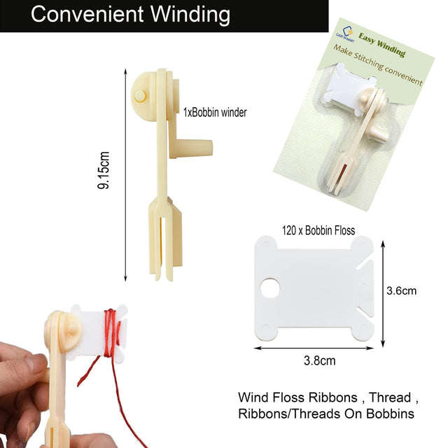 120 Pack Floss Bobbins With Winder For Cross Stitch Embroidery Sewing Craft