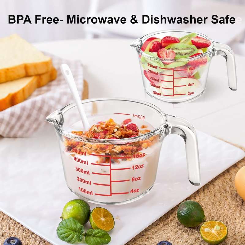 Glass Measuring Cup Set - 3 Glass Jugs Microwaveable ,5 Plastic Cup - 8 Piece