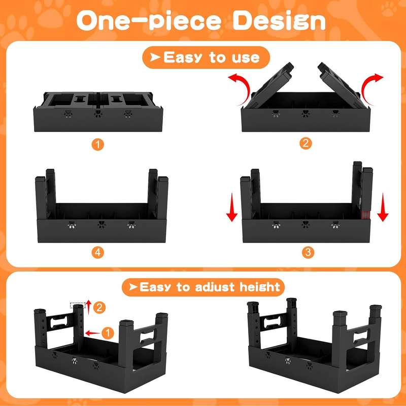 Raised Elevated Dog Bowls Stand With 2 Steel Pet Bowls & Adjustable Height