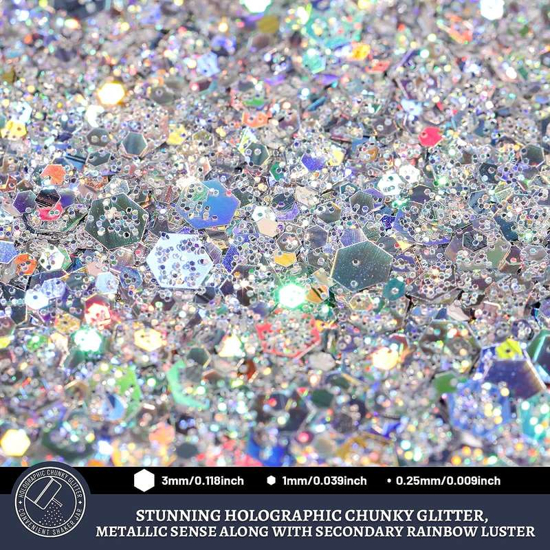 Holographic Chunky Glitter Metallic Bulk Laser Sequin For Nail Craft 150g