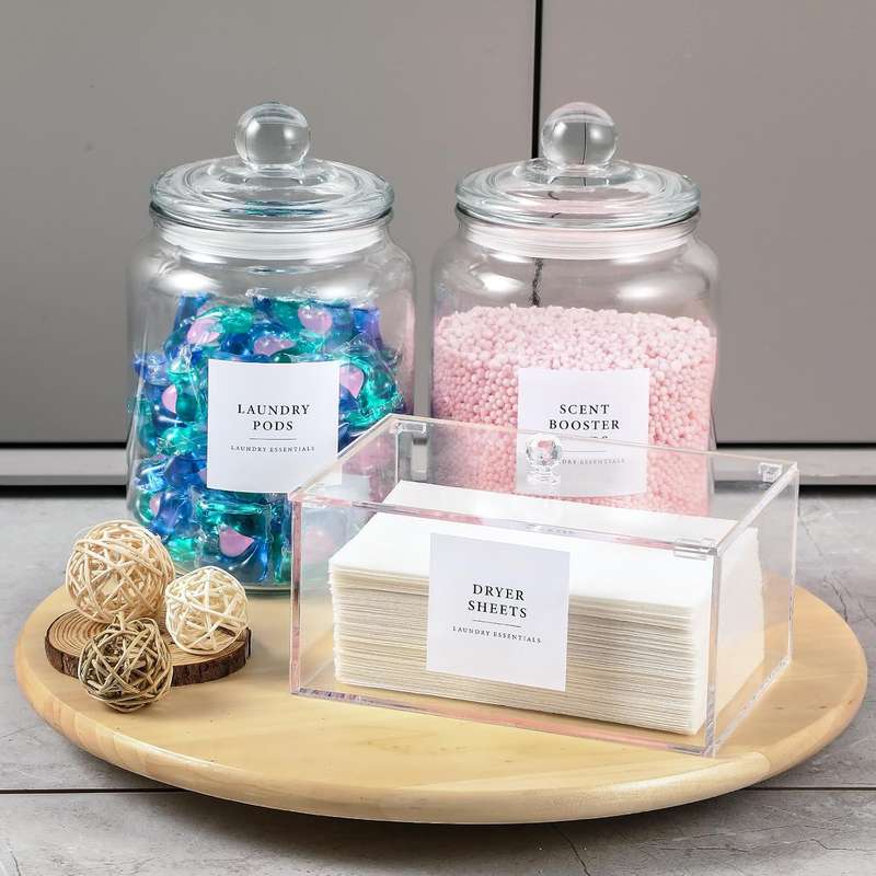Glass Jars & Dryer Sheet Holder Laundry Room Organisation With Lid, Labels