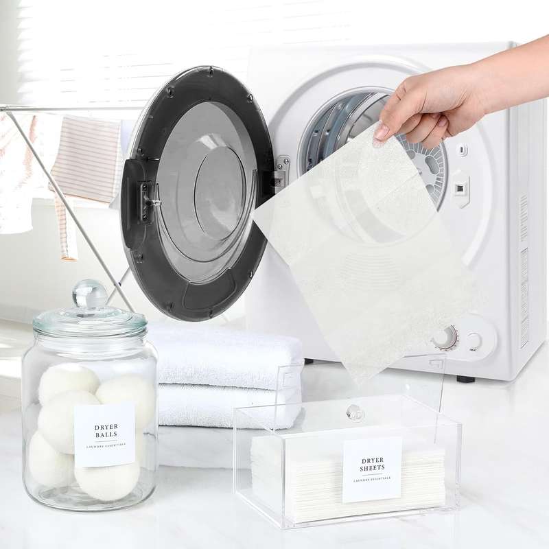 Glass Jars & Dryer Sheet Holder Laundry Room Organisation With Lid, Labels