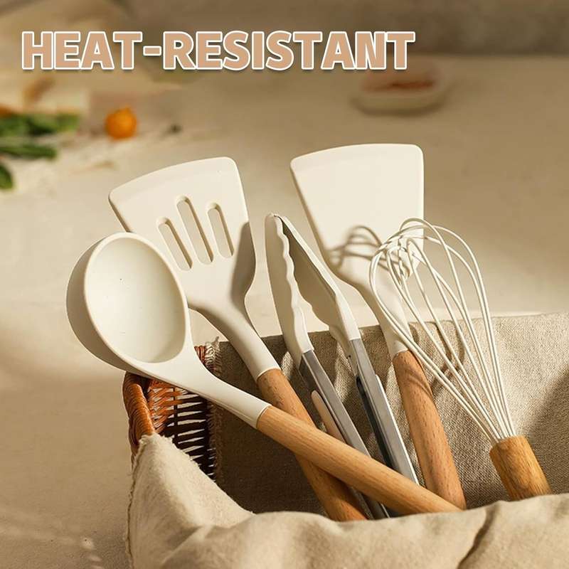 33 Pack Silicone Cooking Kitchen Utensils Spatula Tools Set- Cream White