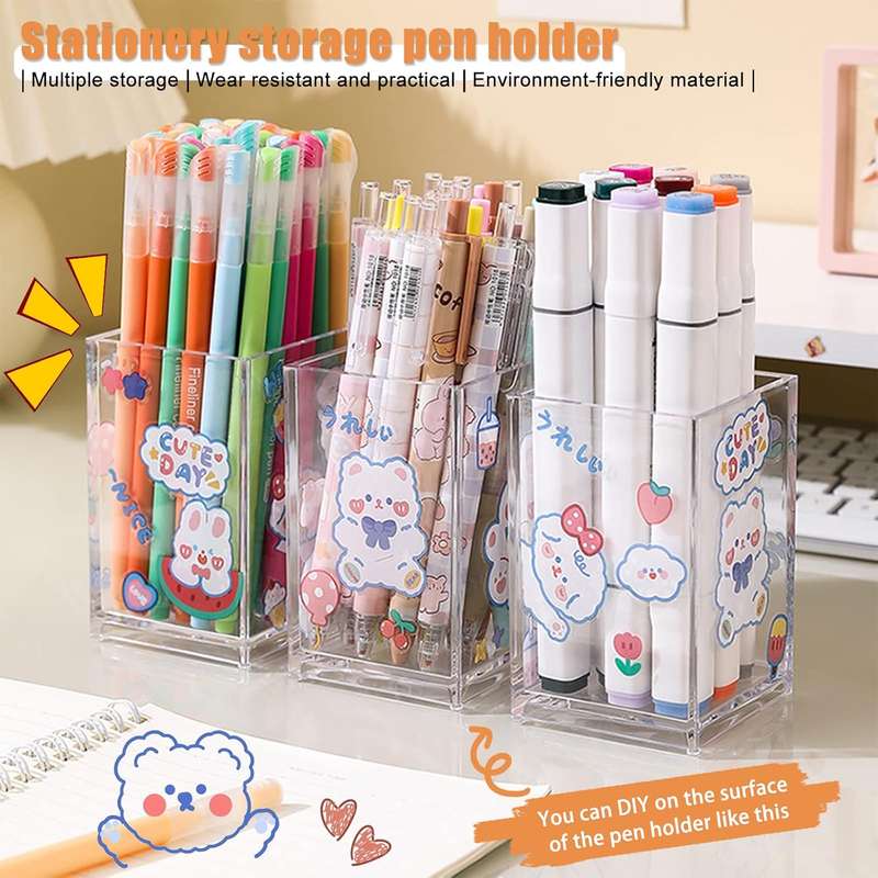 2 Pack Clear Acrylic Pencil Pen Holder Makeup Brush Organiser Home Office