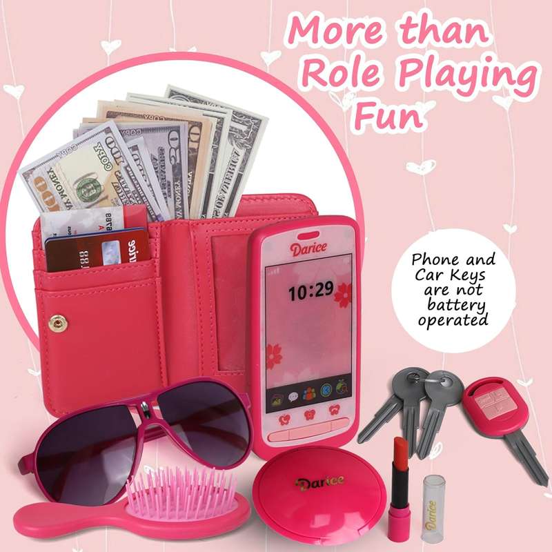 22 Piece Little Girls Purse With Pretend Play Fake Makeup Toddler Accessories - Premium Purple