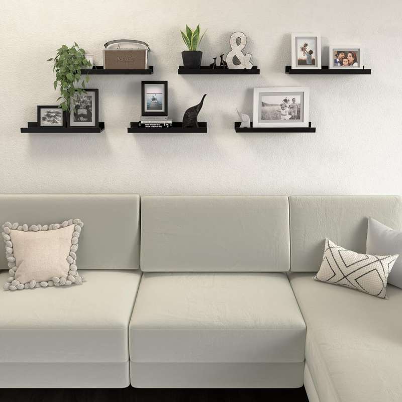 6 Pack Floating Shelves With Lips Hanging Wall Decor For Bedroom Bathroom - Modern Black