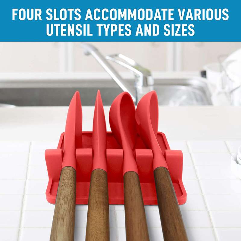 CART IN MART Red Silicone Spoon Rest & Spoon Holder for Stove CounterCTop