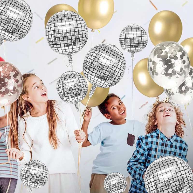 12 Pack Disco Ball Balloons 4 Size 4D Sphere Foil Party Decoration Supply