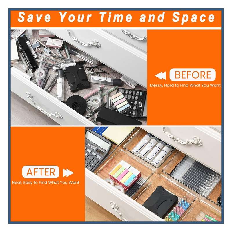 Large Clear Plastic Drawer Organiser Storage Bin 3 Size For Kitchen - 10 Pack