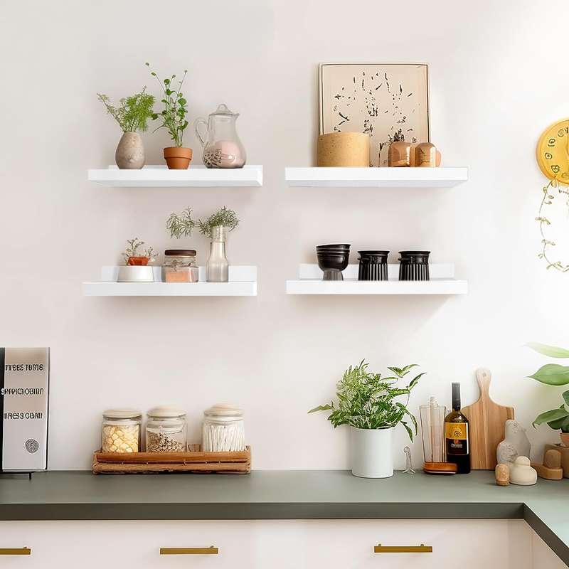 6 Pack Floating Shelves With Lips Hanging Wall Decor For Bedroom Bathroom - Modern Black
