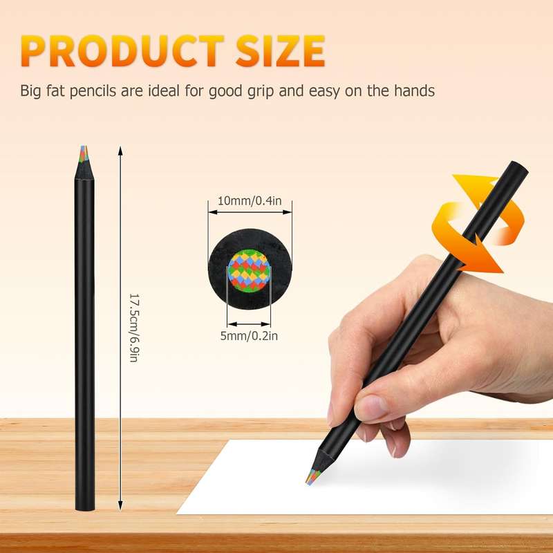 8 Piece Rainbow Colouring Pencils Jumbo Multi Colored Pencils & Sharpner