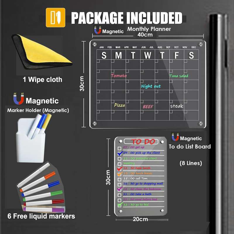 Clear Acrylic Magnetic Dry Erase Board Calendar & List Planner For Fridge