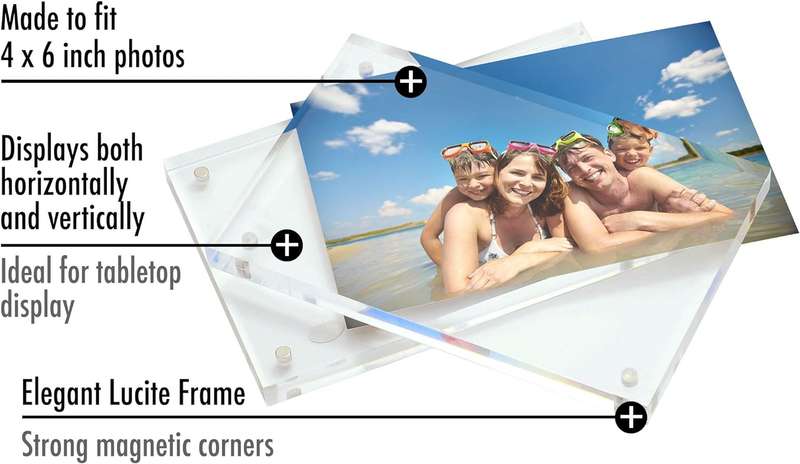 2 Pack Magnetic Clear Acrylic Picture Frames 4x6" Dual Side Photo Frame