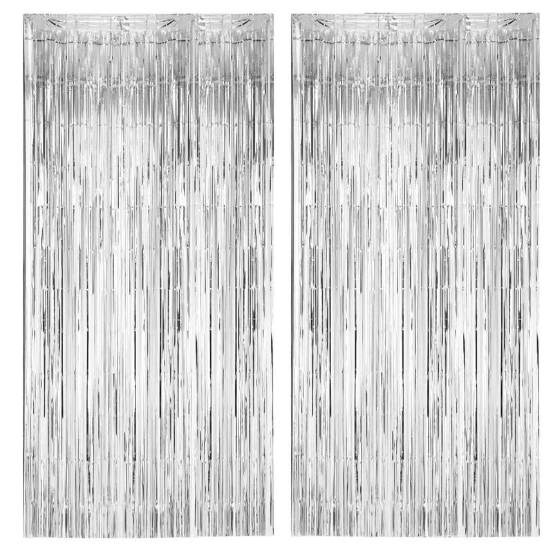 2 Pack Premium Foil Fringe Curtain Backdrop Tinsel Party Decoration -1x2m