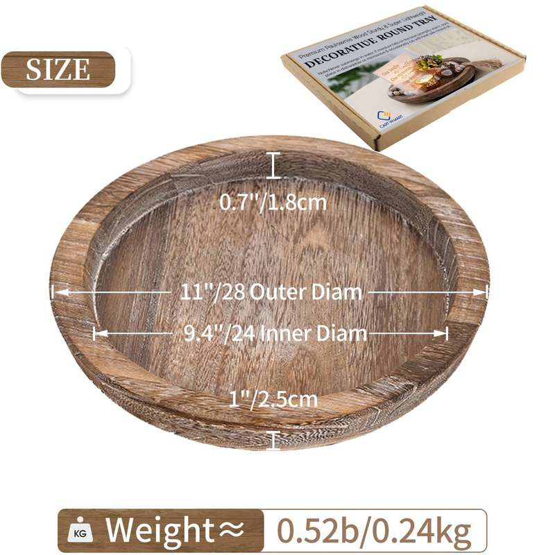 Round Wooden Serving Tray Vintage Home Decor Table Countertop Centerpiece - Rustic