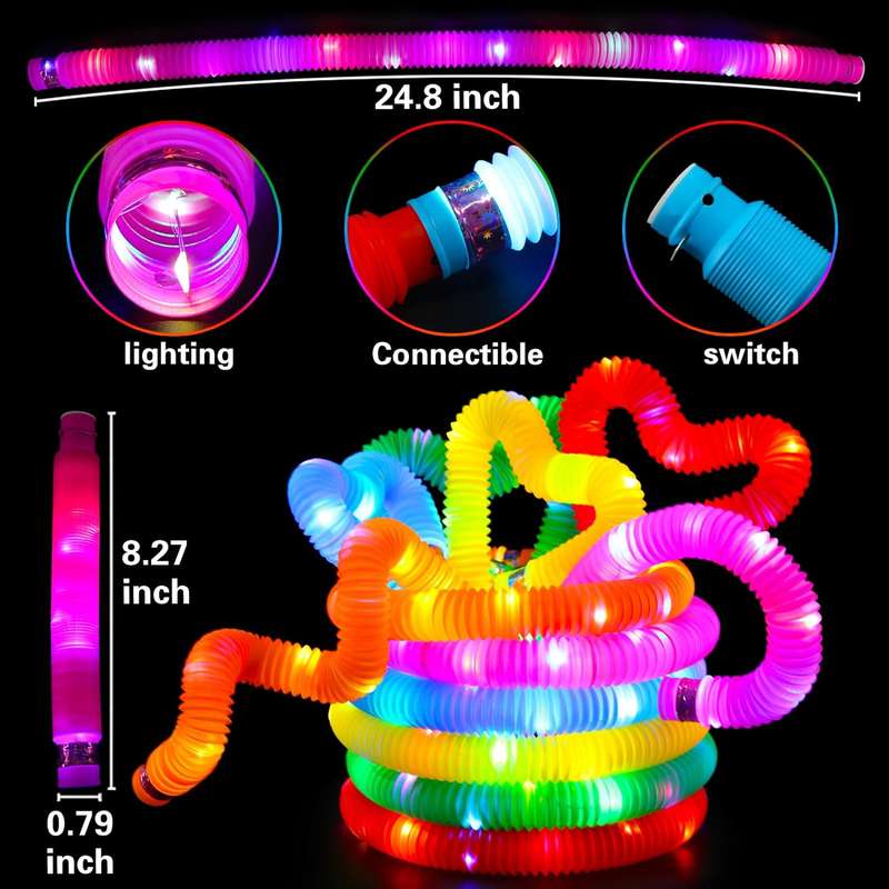 12 Pack Glow In Dark Sticks Pop Tubes Fidget Toys Neon Party Favor Supplies