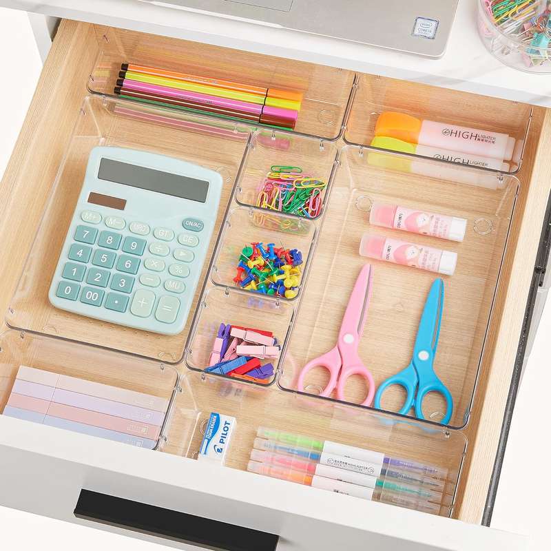 Clear Acrylic Drawer Organizer Bins 4 Sizes Cosmetic Kitchen Trays - 44 Piece