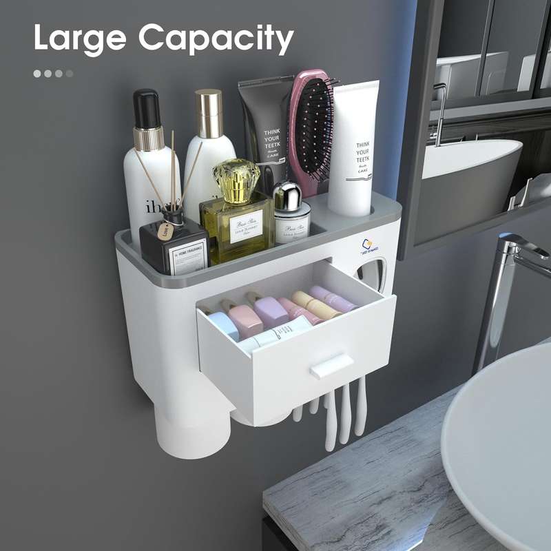 Toothbrush Holders With Automatic Toothpaste Dispenser 2 Cups,Tray & Drawer