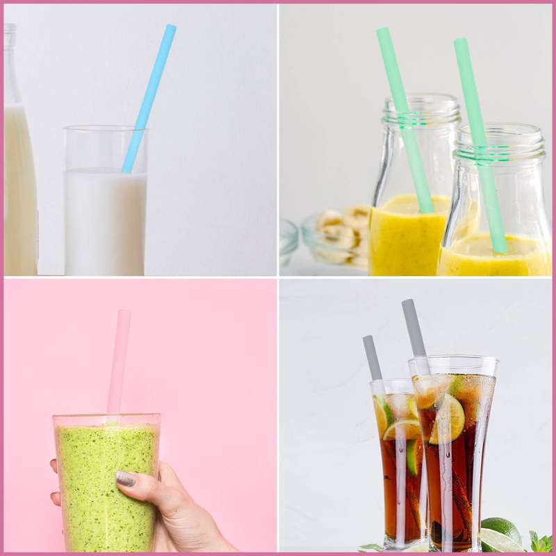 12 Pack Silicone Drinking Straws Reusable Odorless With Pouches & Brushes