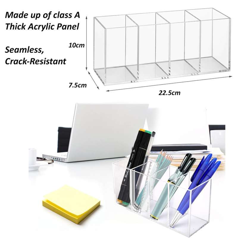 Clear Acrylic Pen Holder 4 Compartments For Pencil Organizer Makeup Brush