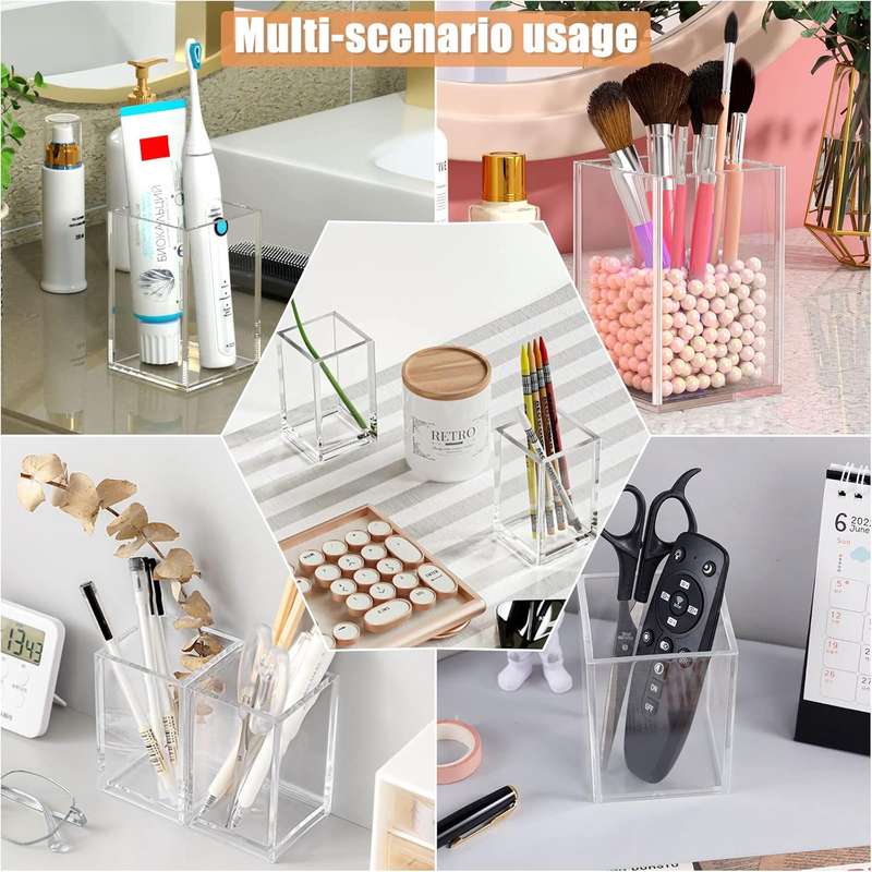 2 Pack Clear Acrylic Pencil Pen Holder Makeup Brush Organiser Home Office