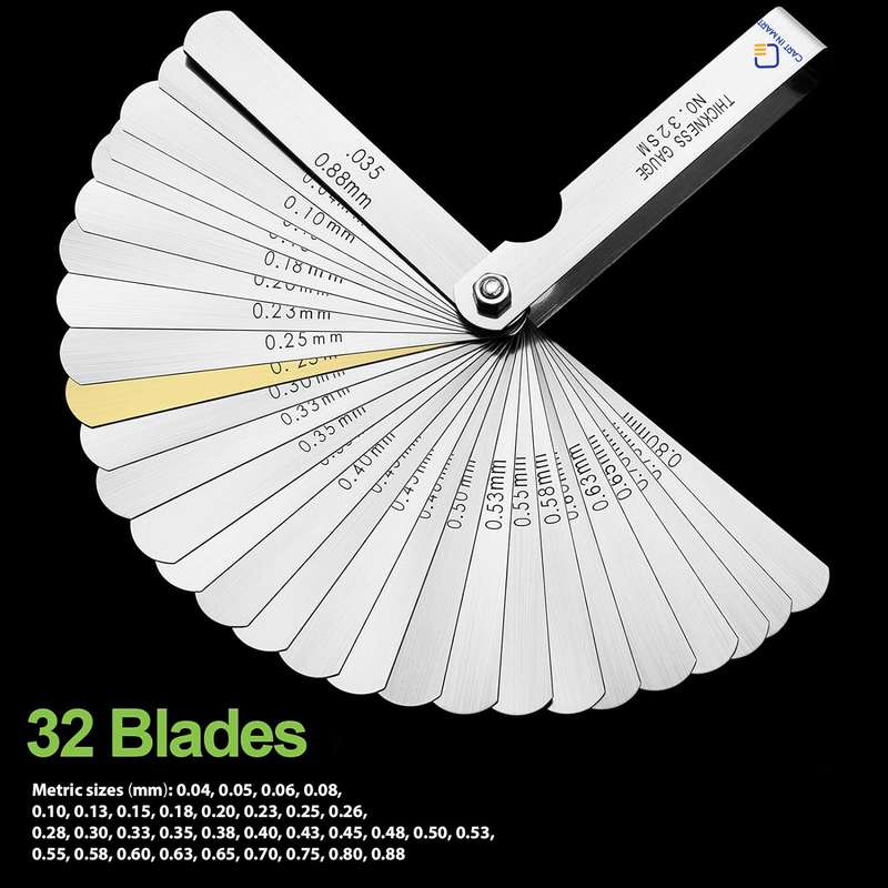 32 Blades Feeler Gauge Dual Marked Metric & Imperial Gap Measuring Tool