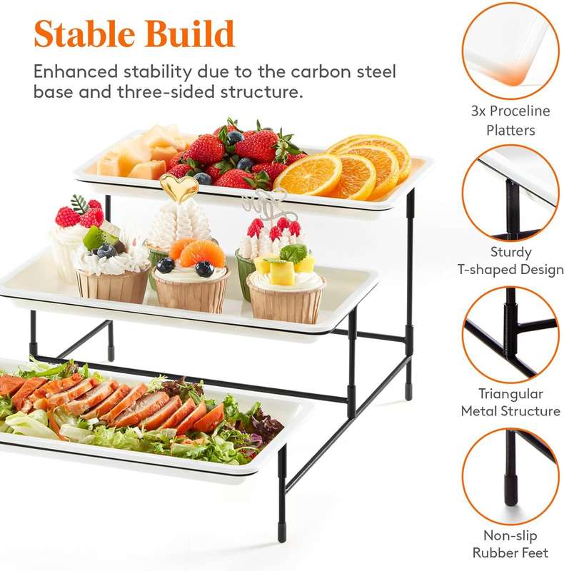Large 3 Tier Serving Tray With Stand Buffet Server Catering Platters