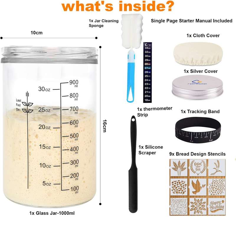 Sourdough Starter Kit With 1000ml Glass Jar Bread Baking Supplies