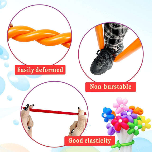 400 Pack 260Q Long Colored Balloons With Pump For Animal Arch Twisting Magic