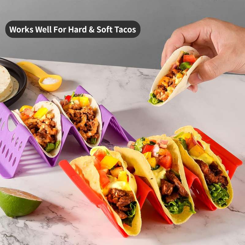 6 Pack Reuseable Large Taco Holders Stands Rack For 3 Tacos With Spoons