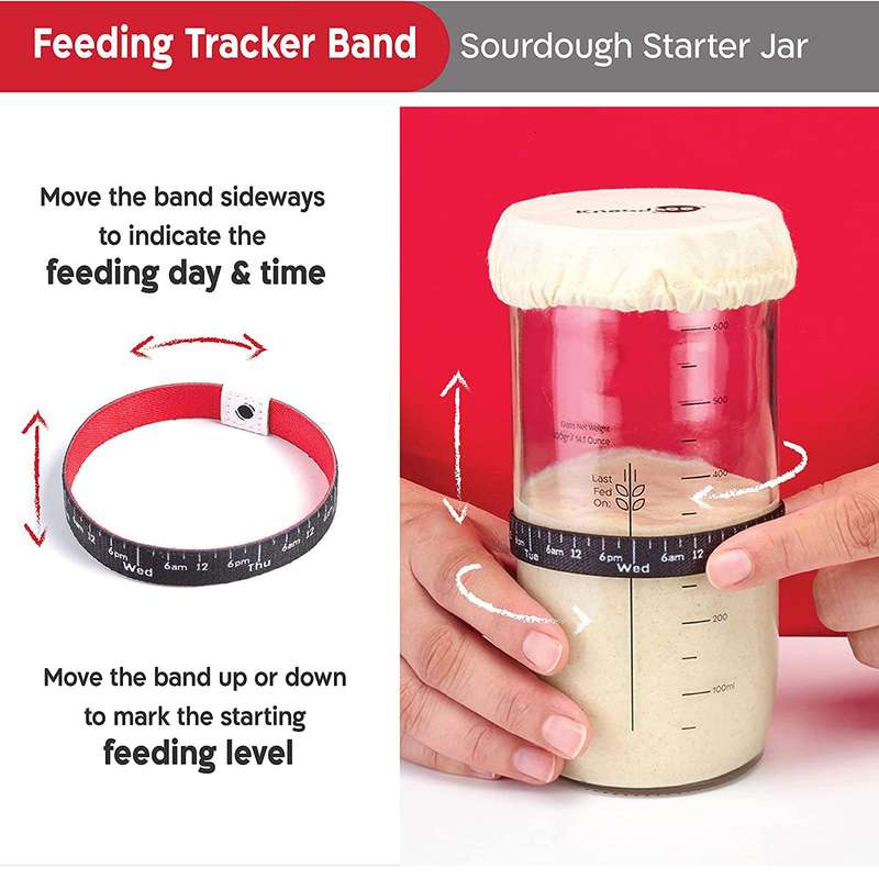 Sourdough Starter Jar Kit With Thermometer, Scrapper, Cloth Cover, Cleaner