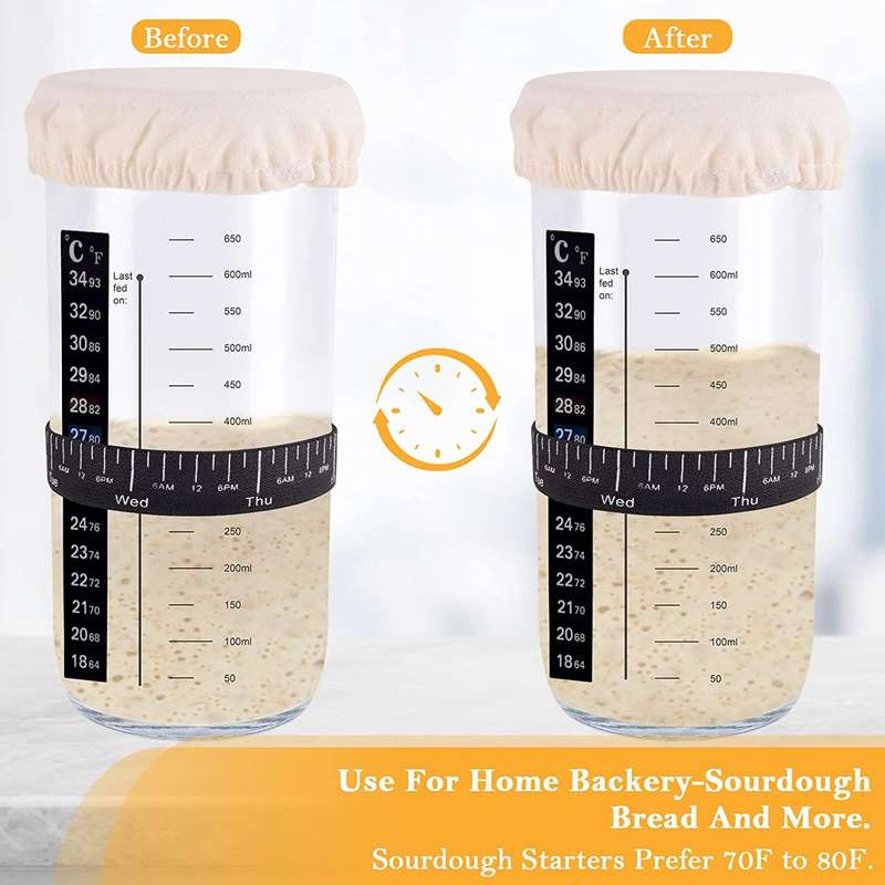 Sourdough Starter Jar Kit With Thermometer, Scrapper, Cloth Cover, Cleaner