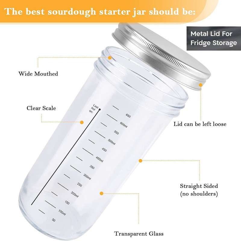 Sourdough Starter Jar Kit With Thermometer, Scrapper, Cloth Cover, Cleaner