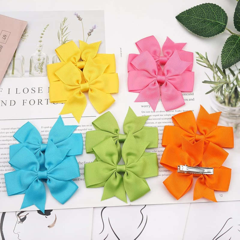 40 Pack 8.4cm Hair Bows For Baby Girls Alligator Clips Grosgrain Barrettes