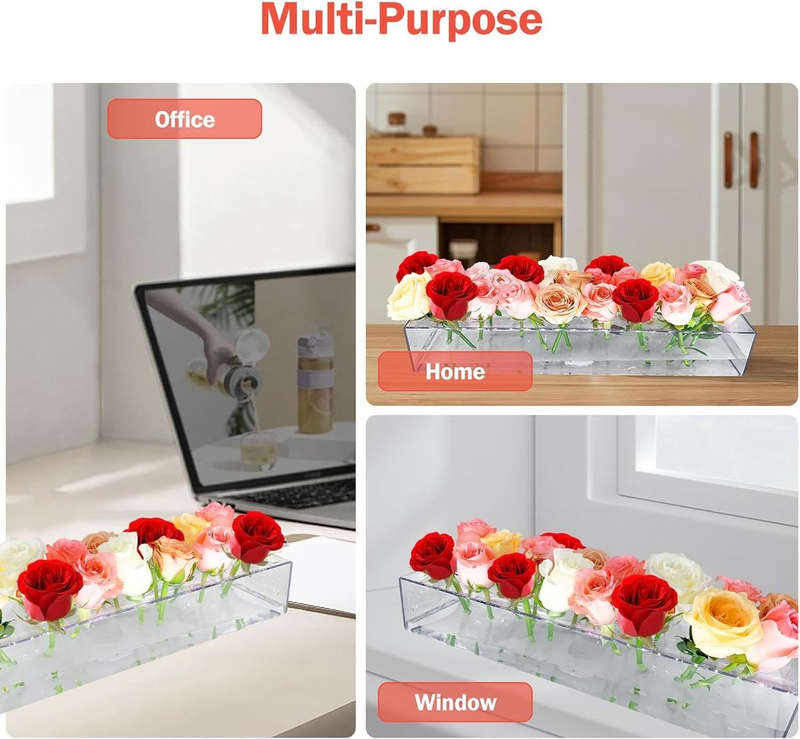 2 Pack Clear Acrylic Flower Vase With 16 Holes For Home Wedding Decor