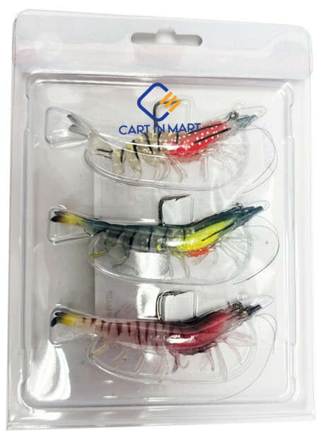 3 Pack Pre-Rigged Shrimp Fishing Lure Jigs For Fresh & Saltwater TPE Baits