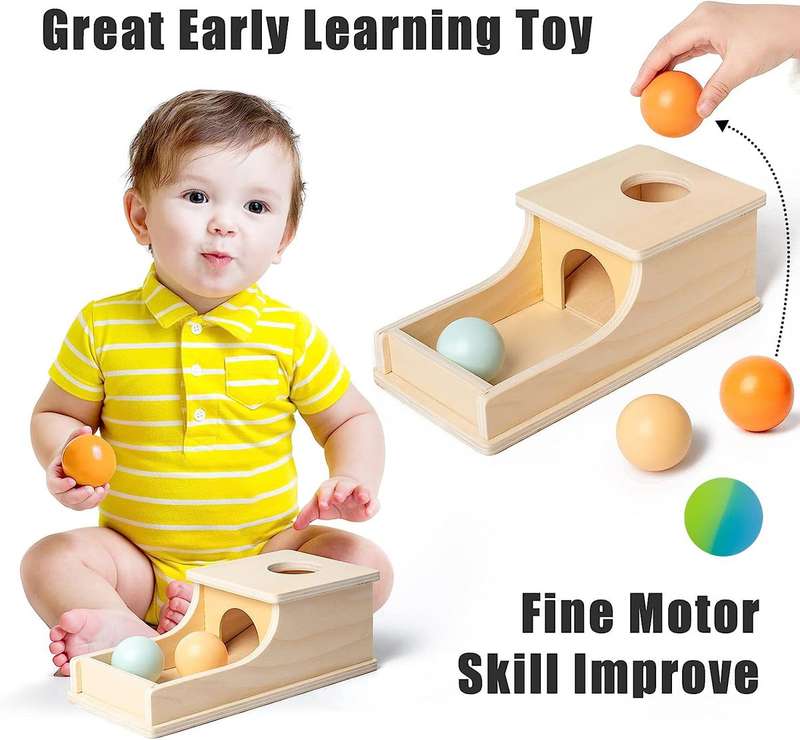 Toddler Wooden Object Permanence Box & 4 Balls- Educational Toy